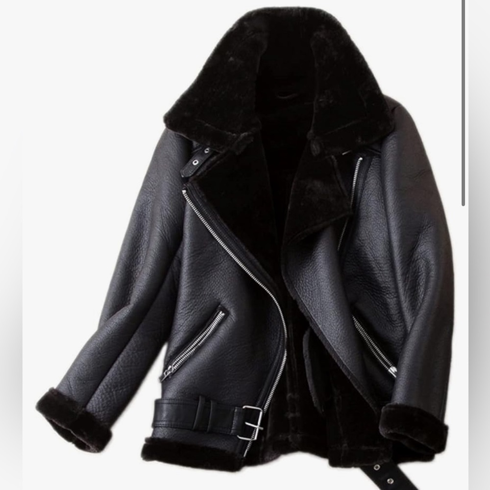 Faux Sherpa fur aviator bomber coat